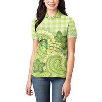 Hawaii Palaka Women Polo Shirt Cute Green Mango Turtle On The Waves