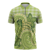 Hawaii Palaka Zipper Polo Shirt Cute Green Mango Turtle On The Waves