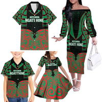 Custom Aotearoa Ngati Hine Family Matching Off The Shoulder Long Sleeve Dress and Hawaiian Shirt Maori Pattern New Zealand - Polynesian Pride