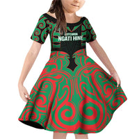 Custom Aotearoa Ngati Hine Family Matching Off Shoulder Short Dress and Hawaiian Shirt Maori Pattern New Zealand - Polynesian Pride