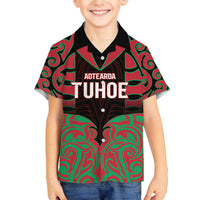 Custom Aotearoa Tuhoe Family Matching Off The Shoulder Long Sleeve Dress and Hawaiian Shirt Maori Pattern New Zealand - Polynesian Pride