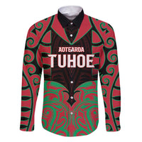 Custom Aotearoa Tuhoe Family Matching Short Sleeve Bodycon Dress and Hawaiian Shirt Maori Pattern New Zealand DT05 Dad's Shirt - Long Sleeve Red - Polynesian Pride