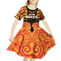 Custom Aotearoa Waikato Kid Short Sleeve Dress Maori Pattern New Zealand - Polynesian Pride