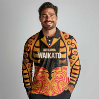 Custom Aotearoa Waikato Long Sleeve Polo Shirt Maori Pattern New Zealand - Polynesian Pride