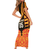 Custom Aotearoa Waikato Short Sleeve Bodycon Dress Maori Pattern New Zealand - Polynesian Pride