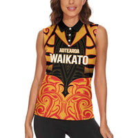 Custom Aotearoa Waikato Women Sleeveless Polo Shirt Maori Pattern New Zealand - Polynesian Pride