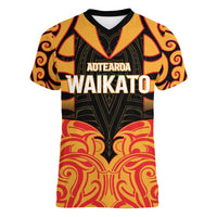 Custom Aotearoa Waikato Women V-Neck T-Shirt Maori Pattern New Zealand - Polynesian Pride