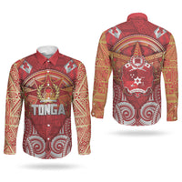 Tonga King's Birthday Couples Matching Off Shoulder Maxi Dress and Long Sleeve Button Shirt Gold Royal Crown Tribal Patterns DT05 - Polynesian Pride