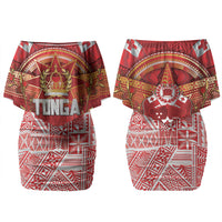 Tonga King's Birthday Couples Matching Off Shoulder Short Dress and Long Sleeve Button Shirt Gold Royal Crown Tribal Patterns DT05 - Polynesian Pride