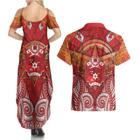 Tonga King's Birthday Couples Matching Summer Maxi Dress and Hawaiian Shirt Gold Royal Crown Tribal Patterns DT05 - Polynesian Pride
