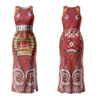 Tonga King's Birthday Couples Matching Tank Maxi Dress and Long Sleeve Button Shirt Gold Royal Crown Tribal Patterns DT05 - Polynesian Pride