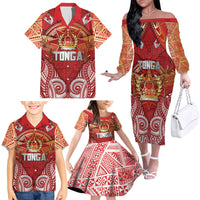 Tonga King's Birthday Family Matching Off The Shoulder Long Sleeve Dress and Hawaiian Shirt Gold Royal Crown Tribal Patterns DT05 - Polynesian Pride