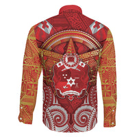 Tonga King's Birthday Family Matching Off Shoulder Maxi Dress and Hawaiian Shirt Gold Royal Crown Tribal Patterns DT05 Son's Shirt Red - Polynesian Pride