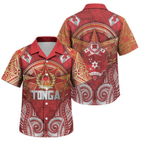 Tonga King's Birthday Family Matching Short Sleeve Bodycon Dress and Hawaiian Shirt Gold Royal Crown Tribal Patterns DT05 Son's Shirt Red - Polynesian Pride