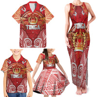 Tonga King's Birthday Family Matching Tank Maxi Dress and Hawaiian Shirt Gold Royal Crown Tribal Patterns DT05 - Polynesian Pride