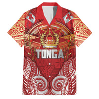 Tonga King's Birthday Family Matching Tank Maxi Dress and Hawaiian Shirt Gold Royal Crown Tribal Patterns DT05 Dad's Shirt - Short Sleeve Red - Polynesian Pride