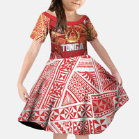 Tonga King's Birthday Kid Short Sleeve Dress Gold Royal Crown Tribal Patterns