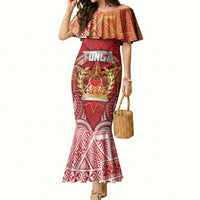 Tonga King's Birthday Mermaid Dress Gold Royal Crown Tribal Patterns DT05 Women Red - Polynesian Pride