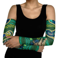 Personalised Solomon Islands Independence Day Arm Sleeves Crocodile Hibiscus Tribal Pattern