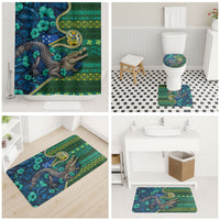 Solomon Islands Independence Day Bathroom Set Crocodile Hibiscus Tribal Pattern