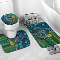 Solomon Islands Independence Day Bathroom Set Crocodile Hibiscus Tribal Pattern