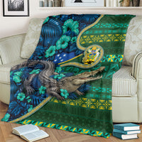 Solomon Islands Independence Day Blanket Crocodile Hibiscus Tribal Pattern