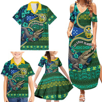 Personalised Solomon Islands Independence Day Family Matching Summer Maxi Dress and Hawaiian Shirt Crocodile Hibiscus Tribal Pattern DT05 - Polynesian Pride