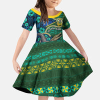 Personalised Solomon Islands Independence Day Kid Short Sleeve Dress Crocodile Hibiscus Tribal Pattern