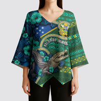 Personalised Solomon Islands Independence Day Kimono Sleeve Blouse Crocodile Hibiscus Tribal Pattern