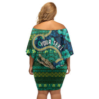 Personalised Solomon Islands Independence Day Off Shoulder Short Dress Crocodile Hibiscus Tribal Pattern