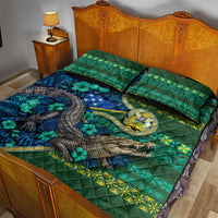 Solomon Islands Independence Day Quilt Bed Set Crocodile Hibiscus Tribal Pattern
