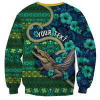 Personalised Solomon Islands Independence Day Sweatshirt Crocodile Hibiscus Tribal Pattern