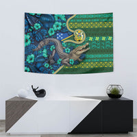 Solomon Islands Independence Day Tapestry Crocodile Hibiscus Tribal Pattern
