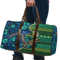 Solomon Islands Independence Day Travel Bag Crocodile Hibiscus Tribal Pattern
