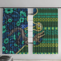 Solomon Islands Independence Day Window Curtain Crocodile Hibiscus Tribal Pattern