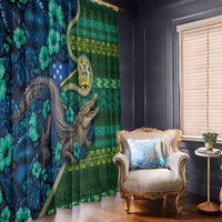 Solomon Islands Independence Day Window Curtain Crocodile Hibiscus Tribal Pattern