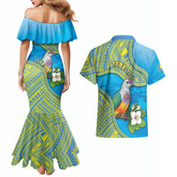 Personalised Palau Biib Bird Couples Matching Mermaid Dress and Hawaiian Shirt Rur Flower And Rock Islands Patterns