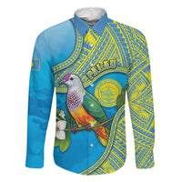 Personalised Palau Biib Bird Family Matching Off The Shoulder Long Sleeve Dress and Hawaiian Shirt Rur Flower And Rock Islands Patterns