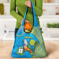 Personalised Palau Biib Bird Grocery Bag Rur Flower And Rock Islands Patterns