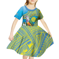Personalised Palau Biib Bird Kid Short Sleeve Dress Rur Flower And Rock Islands Patterns DT05 - Polynesian Pride