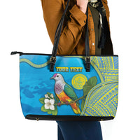 Personalised Palau Biib Bird Leather Tote Bag Rur Flower And Rock Islands Patterns