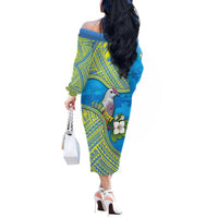 Personalised Palau Biib Bird Off The Shoulder Long Sleeve Dress Rur Flower And Rock Islands Patterns