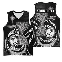 Personalised Guam Liberation Day Basketball Jersey Black White Latte Stone Tribal Patterns