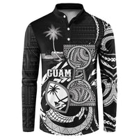 Personalised Guam Liberation Day Button Sweatshirt Black White Latte Stone Tribal Patterns