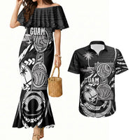 Personalised Guam Liberation Day Couples Matching Mermaid Dress and Hawaiian Shirt Black White Latte Stone Tribal Patterns DT05 Black - Polynesian Pride