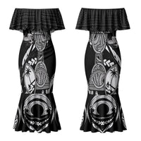 Personalised Guam Liberation Day Couples Matching Mermaid Dress and Long Sleeve Button Shirt Black White Latte Stone Tribal Patterns DT05 - Polynesian Pride