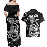 Personalised Guam Liberation Day Couples Matching Off Shoulder Maxi Dress and Hawaiian Shirt Black White Latte Stone Tribal Patterns DT05 - Polynesian Pride