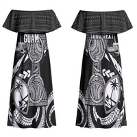 Personalised Guam Liberation Day Couples Matching Off Shoulder Maxi Dress and Long Sleeve Button Shirt Black White Latte Stone Tribal Patterns DT05 - Polynesian Pride