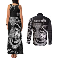 Personalised Guam Liberation Day Couples Matching Tank Maxi Dress and Long Sleeve Button Shirt Black White Latte Stone Tribal Patterns DT05 - Polynesian Pride