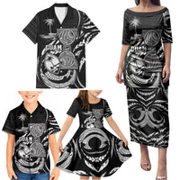Personalised Guam Liberation Day Family Matching Puletasi and Hawaiian Shirt Black White Latte Stone Tribal Patterns DT05 - Polynesian Pride